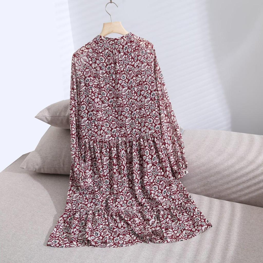 Spring 2025 Women's Casual Floral Print Long-Sleeve Dress