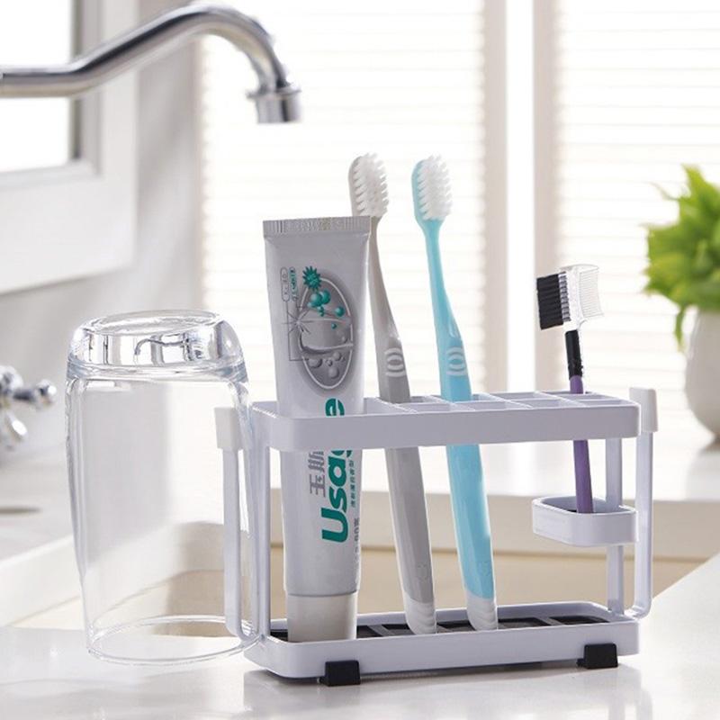 Toothbrush Holder Metal+Silicone Wall-Mounted Toothpaste Cup Hanger for Bathroom