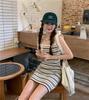 Black and White Striped Knitted Suspender Dress Women's Summer Elastic Slim Waist Skirt Spice Girl Tight Hip Skirt