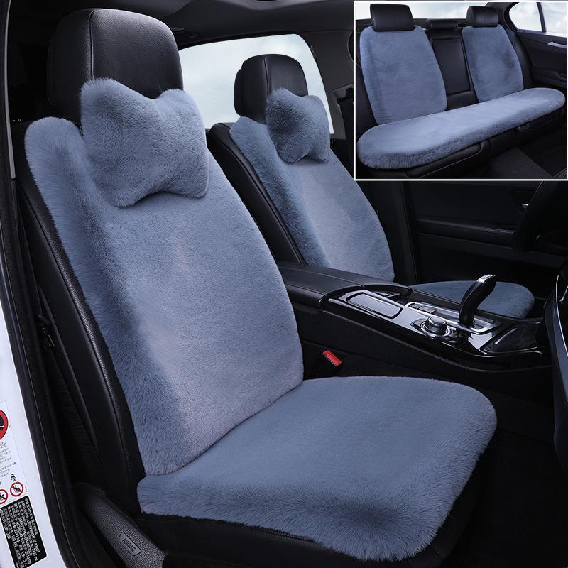 Winter Rabbit Fur Wool Heated Car Seat Cushion - Non-slip, Warm, for Single Seat with Small Waist Support