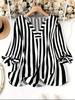 2025 European Striped Three-Quarter Sleeve Casual Shirt for Autumn/Summer