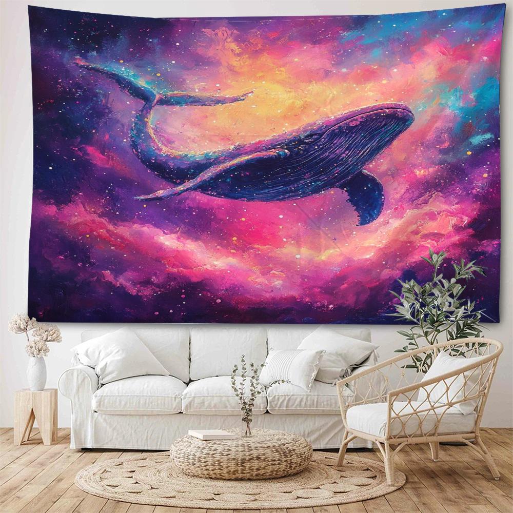 Dreamy Whale Starry Sky Colorful Whale Dolphin Decorative Tapestry Bohemian Hippie Wall Decorative Tapestry
