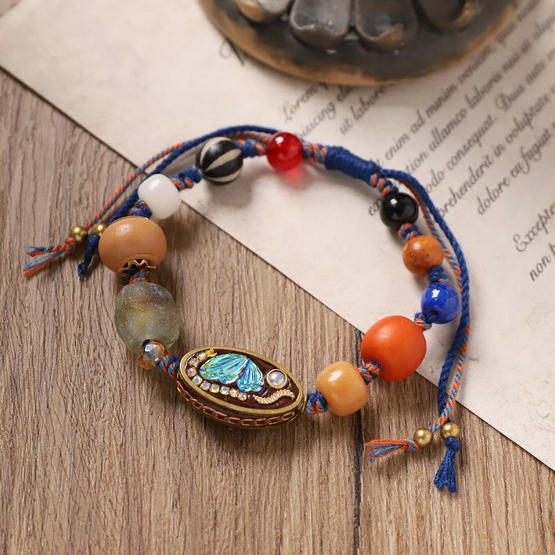 Retro hand-woven bracelet Tibetan dzi bead bracelet niche design men's and women's hand rope accessories