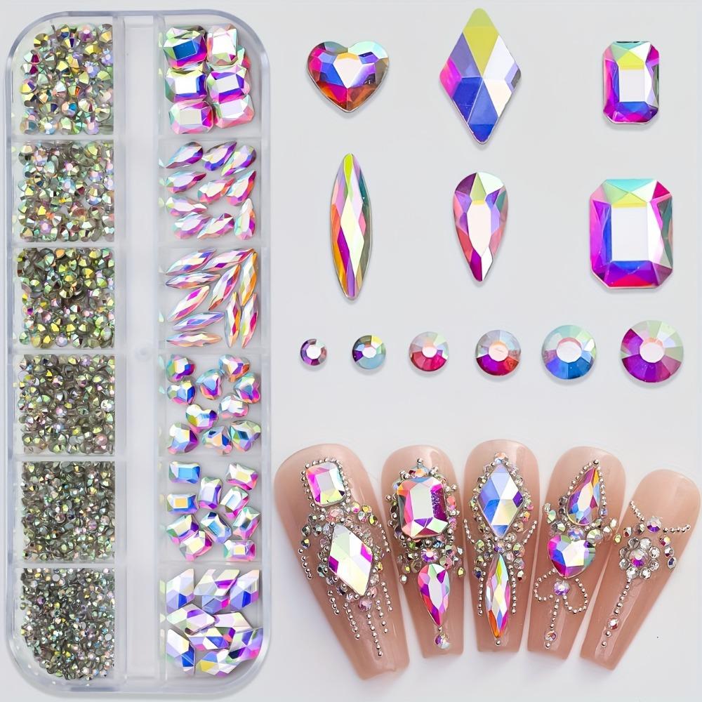 Get Your Nails Dazzling with 12-Grid White Flat-Bottom Rhinestones in Various Cute Shapes and Sizes!