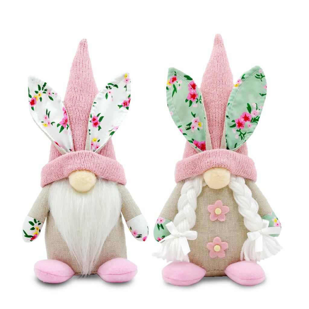 Festival Handmade Rabbit Bunnies Gnomes Dwarf Elf Plush Dolls Easters Decoration for Tabletop and Book Shelf Display