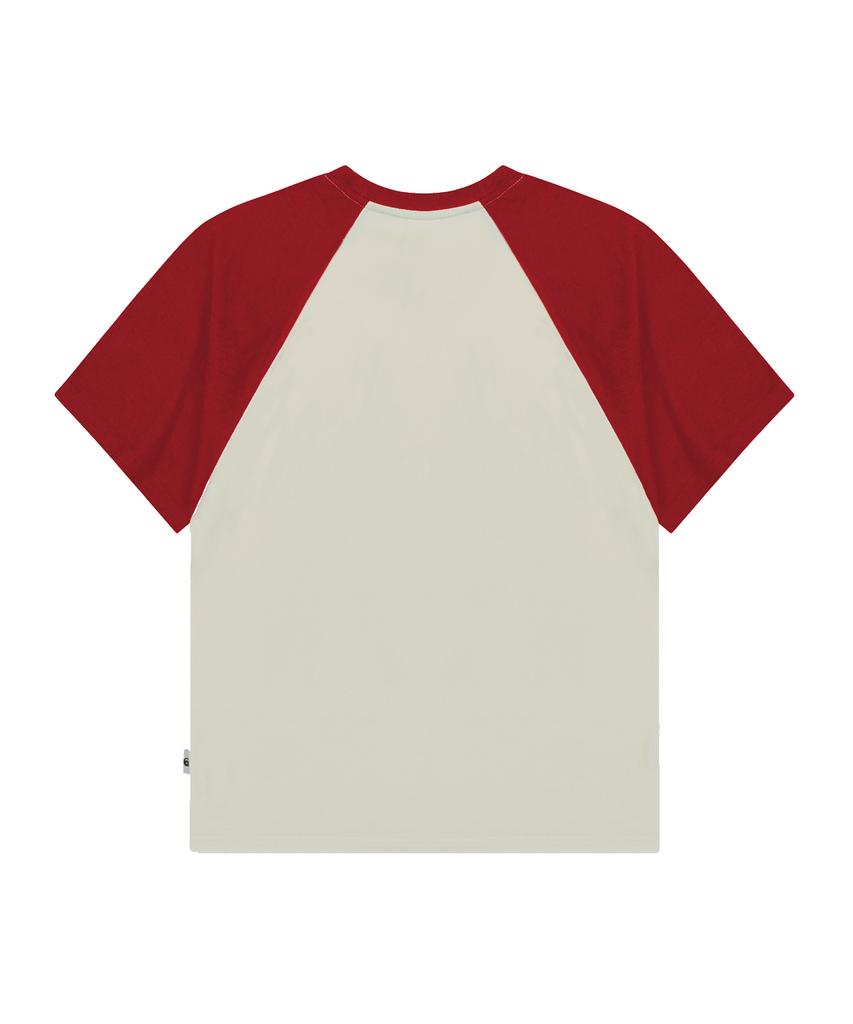 ESCAPEFROM Vintage Cloud Poster Print Raglan Color Block Short Sleeve T-Shirt Red