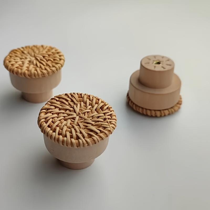 Woven Wooden Pulls 10pcs - 1.58-inch Round Rattan Creative Knobs, Practical for Cabinets, Closets, Drawers & Home Decoration