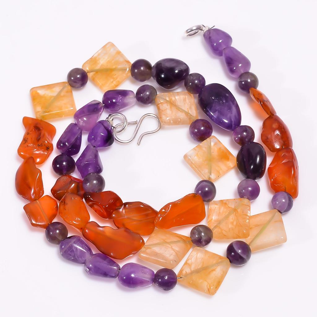 Natural Carnelian Amethyst Aventurine Gemstone Beads Necklace 5-14 mm 18" UB8172 UB-8172