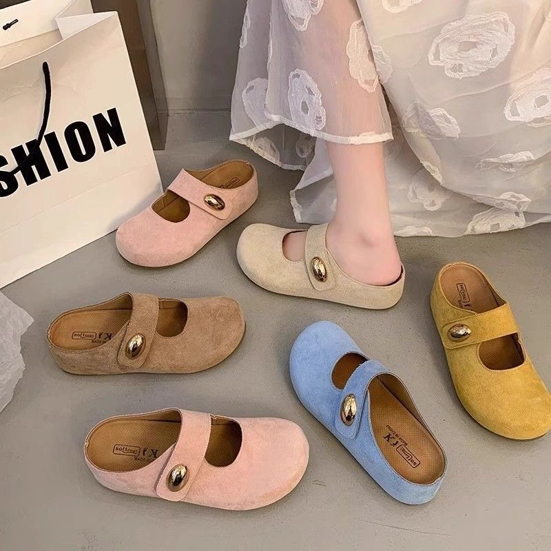 Fashion Retro Round Head Flat Bottom Shallow Mouth Single Shoes Women's Spring and Summer New Versatile Mary Jane Shoes
