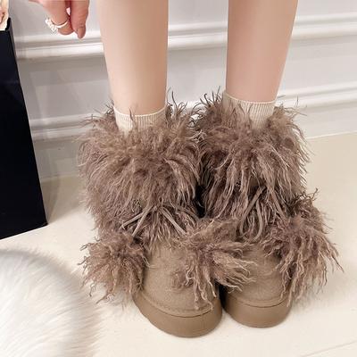 Mao Mao Boots High Heel Platform Outer Wear Women's Shoes 2025 Winter Low Boots High Top Imitation Fur Snow Boots