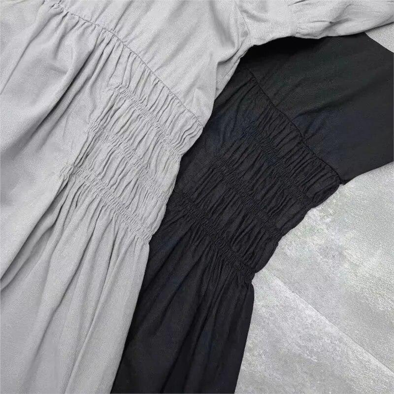 Johnature Vestidos Femininos Vintage Primavera Gola Babados Bordado Solto Cintura Elástica Cor Sólida Casual Vestidos Femininos