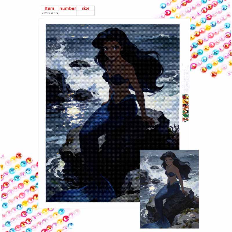 Disney Little Mermaid Diamond Painting Art Kit Mosaic Handmade Diy Gift Home Decor Ocean Fantasy Seashell Wall Art Round 20x30cm