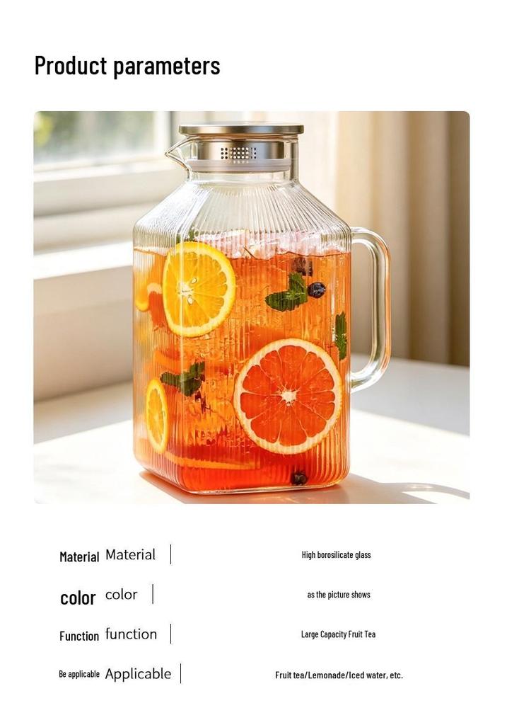 Large Capacity Square Glass Water Kettle for Home Use - Perfect for Summer Refrigeration