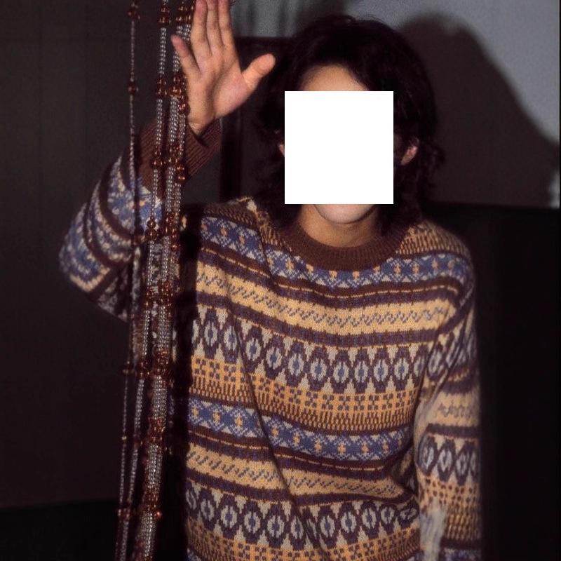 Męski Retro Japoński Zimowy Gruby Sweter Jacquardowy w Bloki Kolorystyczne - Unisex, Luźny Krój.