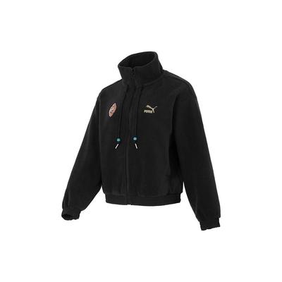 New Year Logo Embroidered Outdoor Warm Stand Collar Fleece Jacket Women Jacket Black 625838-01