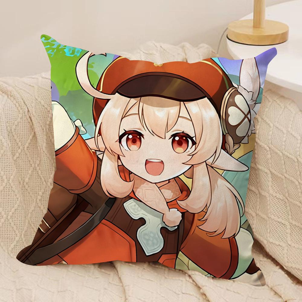 Klee Cute Genshin Impact Cushion Cover Silky Short Plush Invisible Zipper Dustproof Sofa Pillow Case For Home Decor