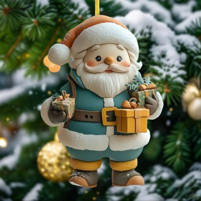 Yousheng Weihnachtsmann Ornamente 2D Acryl Cartoon Weihnachtsmann Anhänger Weihnachtsbaum Hängedekoration für Feiertagsbaum Heimdekor