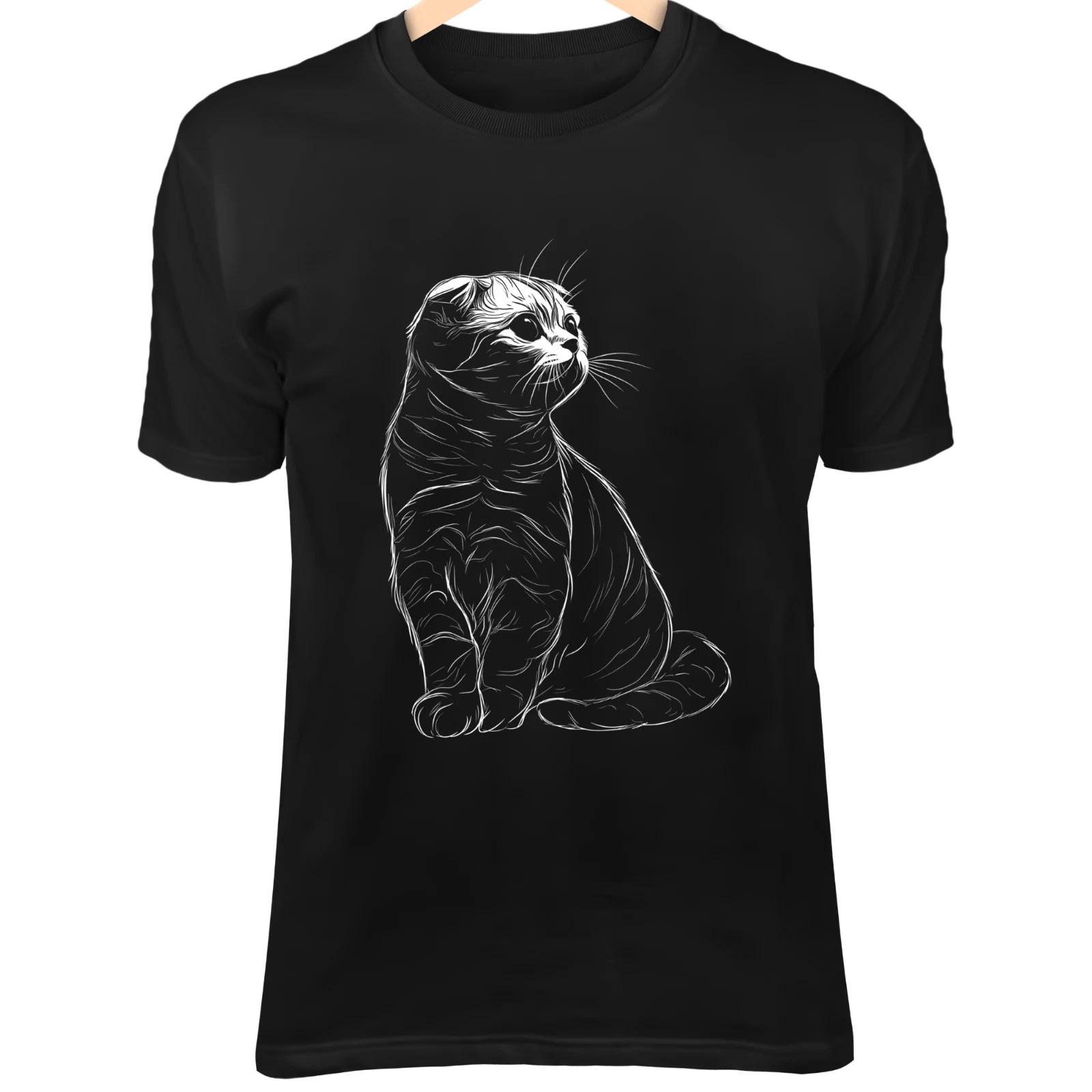 Шотландская вислоухая кошка - Линейный рисунок - Милый минималистичный мультяшный персонаж со сложенными ушами 3XL