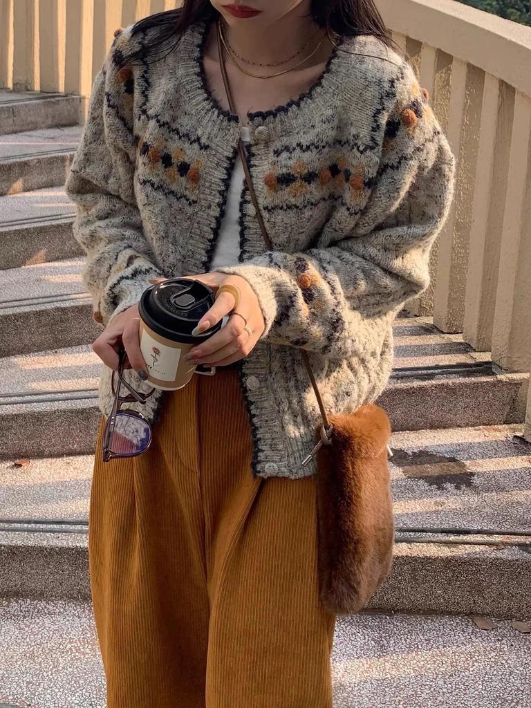 Retro kardigán Fair Isle: Mäkký úpletový sveter s krátkym rukávom, kórejský dizajn na jeseň/zimu