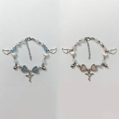 Bracelet perlé ailes d'amour à la mode, amour exquis Y2K, pendentif clé rose, bijoux de fête pour femmes, cadeau pour ami