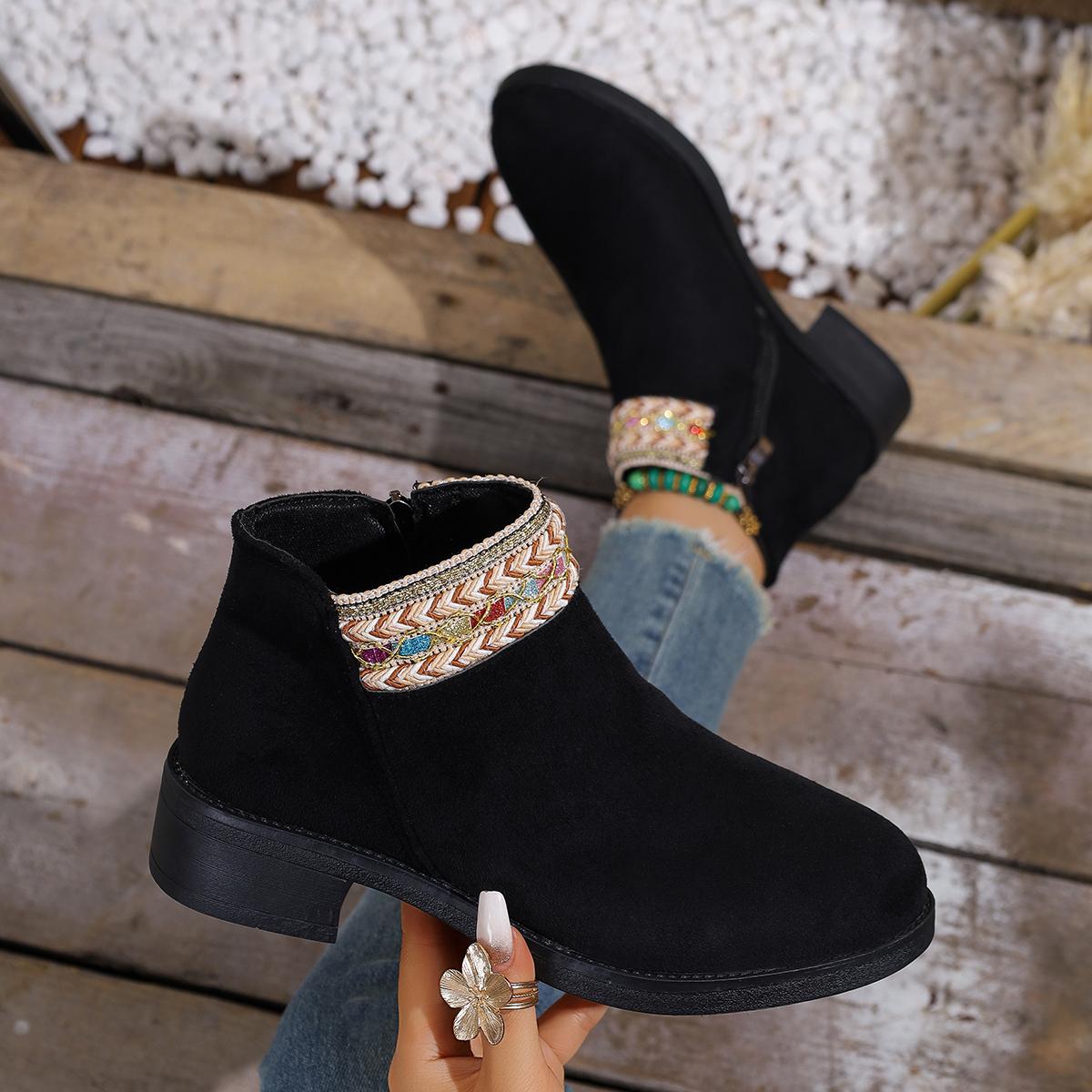 

Zipper Women Ankle Boots 2025 Autumn Mixed Colors Women Boots Suede Concise Round Toe Chelsea Shoes Zapatos De Mujer 41 чёрный