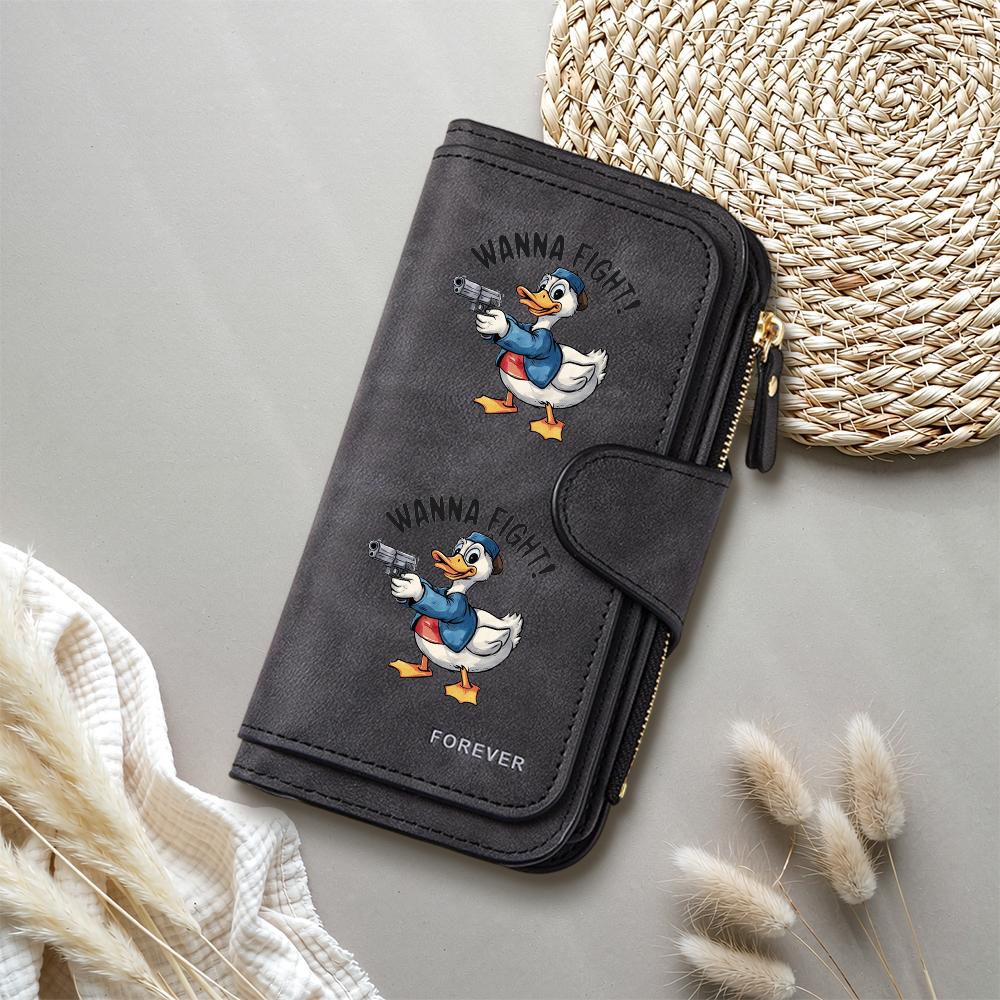 Cute Duck Pattern Long Wallet Durable Portable Multifunctional Fashion Leather Purse for Daily Use
