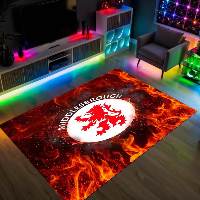 Middlesbrough FC Design Crystal Velvet Carpet Cozy Non?Slip Printed Rug For Bedroom Living Room Entrance