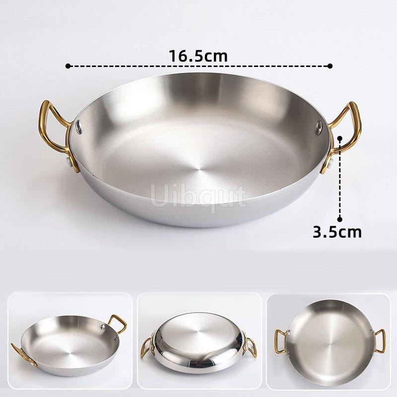 Stainless Steel Spanish Paella Pan Big Double Handle Round Flat Bottom Pan Western Restaurant Fried Chicken Pasta Plate Cookware