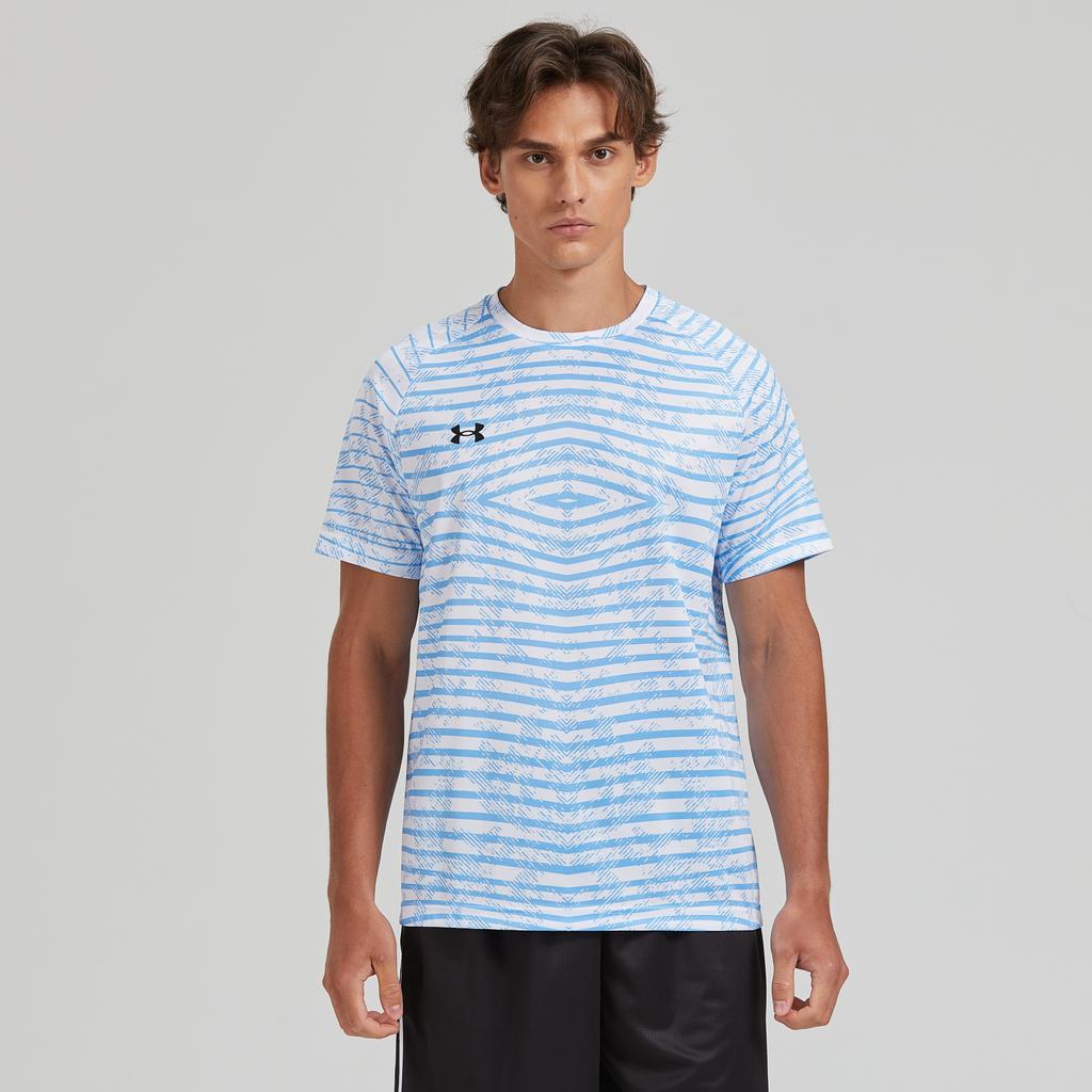 Under Armour Dopamine Print Simple Logo Sports Striped Crew Neck Short Sleeve T-Shirt Unisex Tops Blue 24500510-465