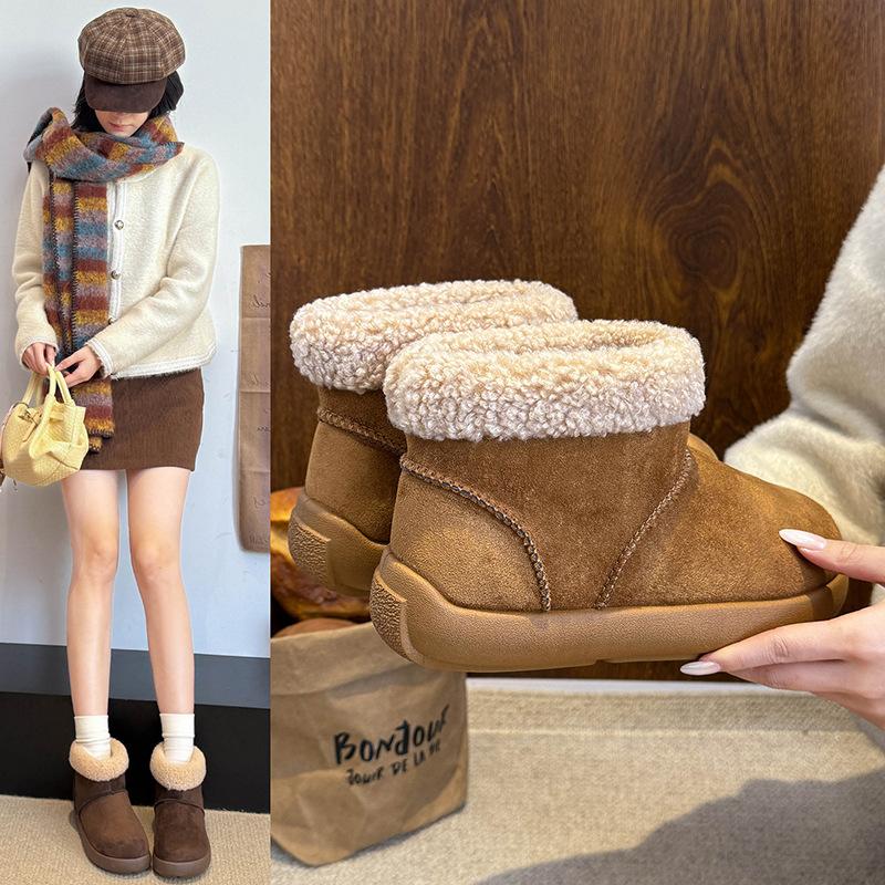 Winter thick-soled non-slip cute caramel snow boots 22 new student height increase casual outer cotton shoes
