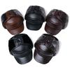 Men Genuine Leather Winter Hat Thick Warm Trapper Cap with Fur Ear Flaps Outdoor Windproof Bomber Aviator Hat Brown for Elderly