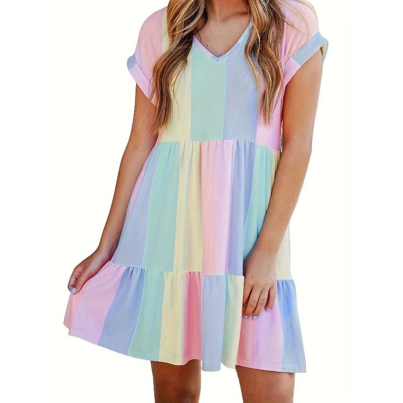 

BITCED Fashion Summer Spring Short Sleeve V-Neck Casual Dresses Unique design XXL