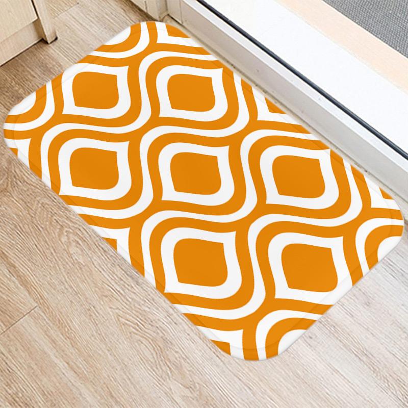 Fashion Orange Geometric Pattern Entrance Door Mat Bathroom Kitchen Anti-Slip Floor Indoor Room Home Decor Non-Slip Rug