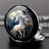 Vintage Unique Silvery Horse Animal Design Necklace Pendant Quartz Pocket Watch, Cool Exquisite Accessory for Men Women and Kids