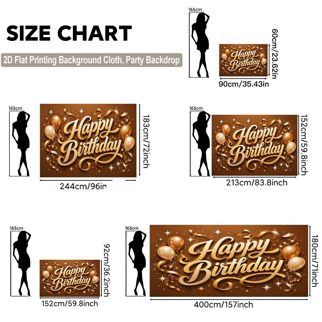 2D Flat Backdrop1pc Happy Birthday Gold Theme Design Backdrop Banner Polyester Wall Decor For Living Room Bedroom Office Outdoor Decor