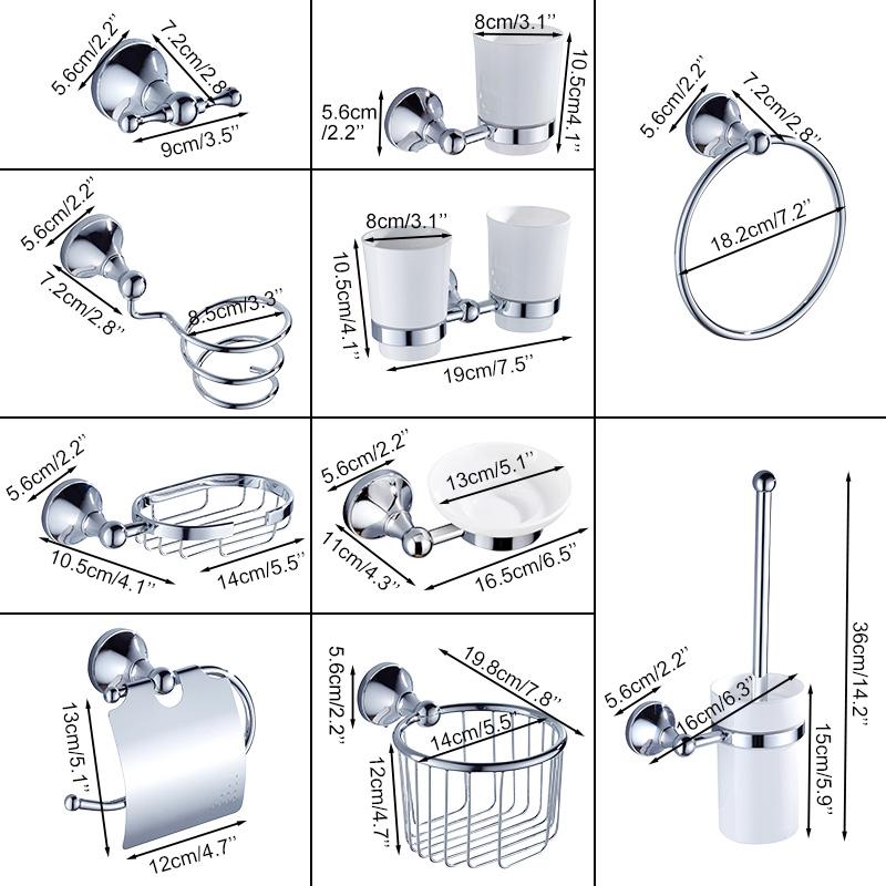 Verchromter wandmontierter Handtuchhalter Badezimmerzubehör Anhängerset Papierhandtuchhalter Kleiderhaken Toilettenbürste ELA68C
