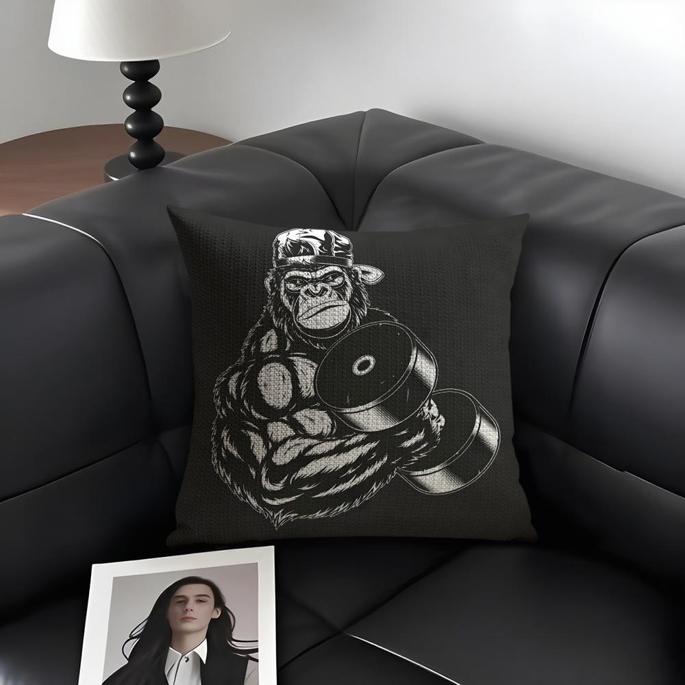Gym Fitness Bodybuilding Cushion Cover Natural Linen Organic Fabric Double-Sided Printing Sofa Home Decor Gift Pillow Case
