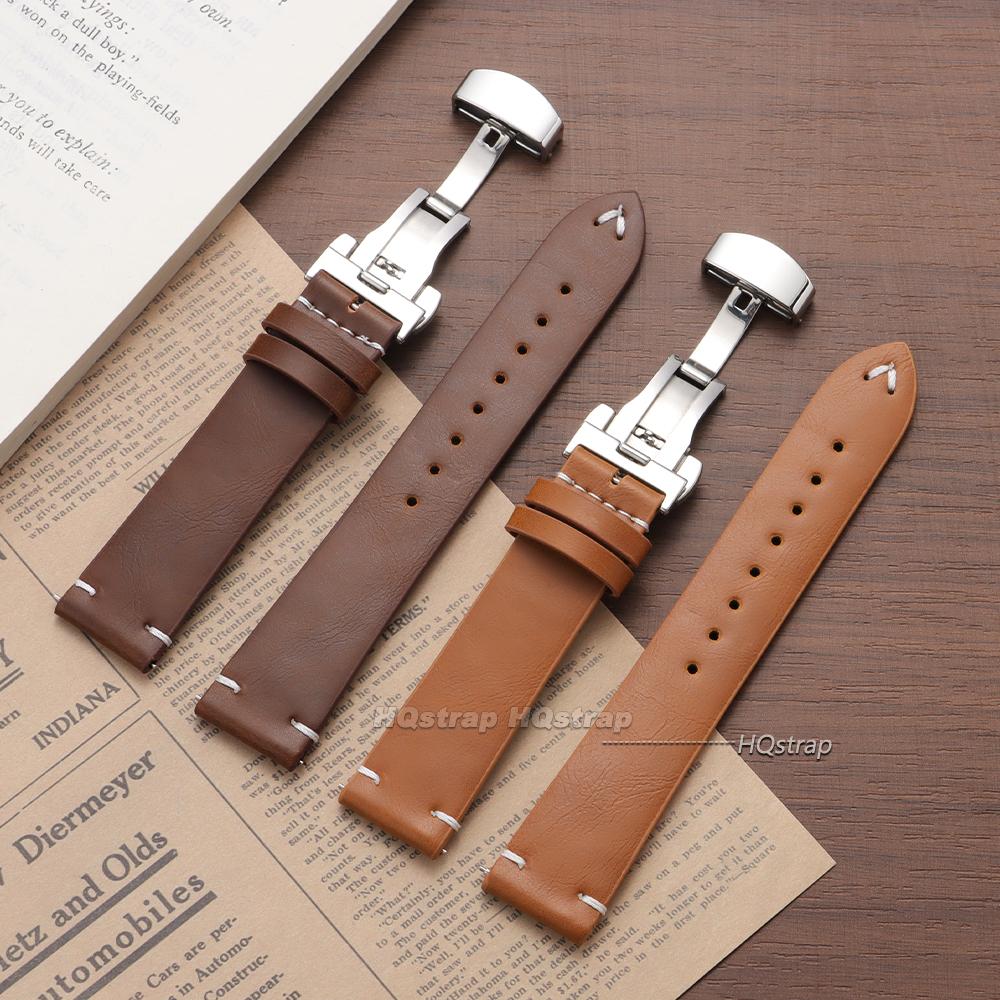 Quick Release Stitching Cowhide Strap for Omega 18 20 22mm Wrist Bracelet for Seiko Vintage Leather Watch Band Butterfly Buckle