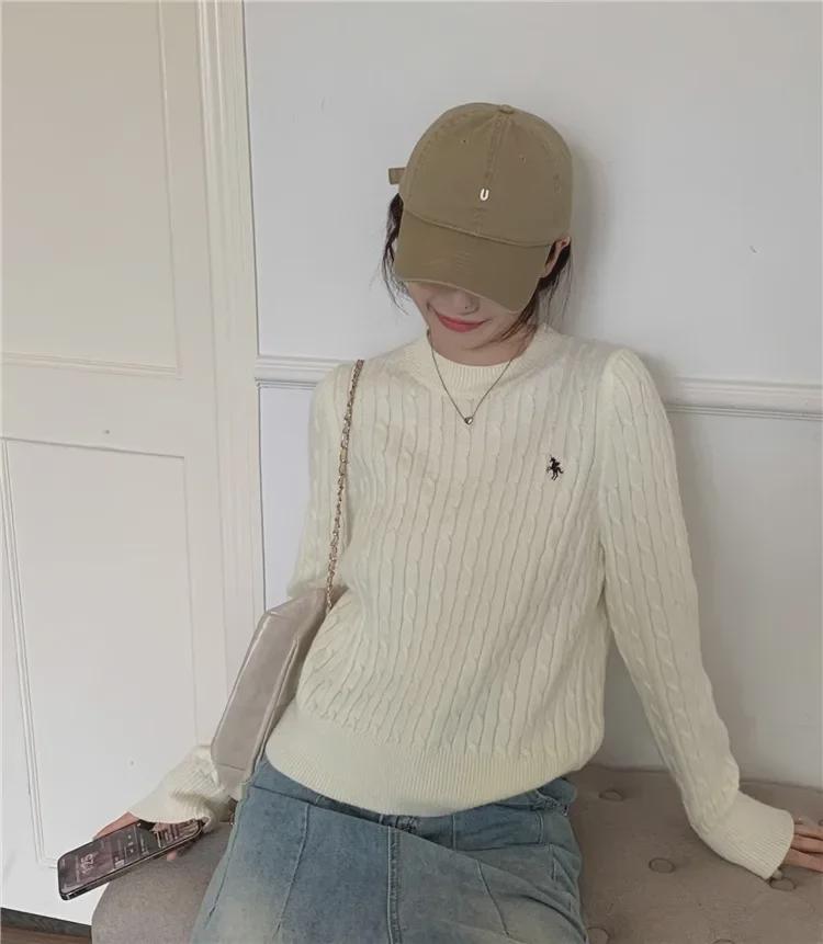 Women's Off-White College-Style Thick Embroidered Knit Sweater, Autumn/Winter Design