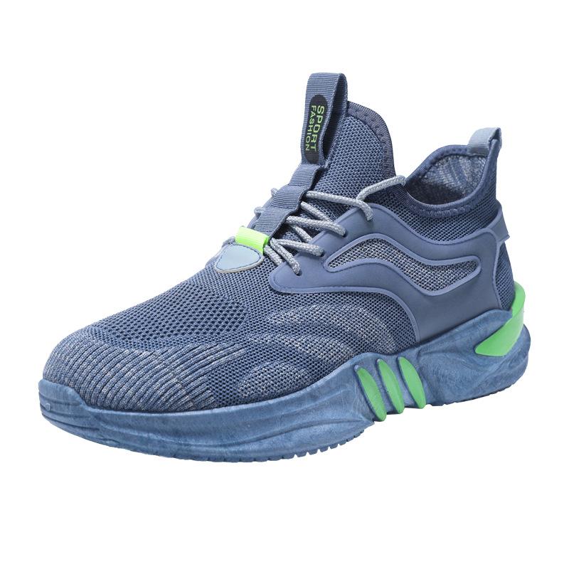 

2025 summer new fashion casual thin men s shoes flying woven breathable sports shoes color matching thick sole 45 синій