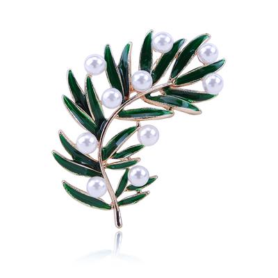 New Fresh Pearl Leaf Brooches Bamboo Enamel Brooch Pins For Women And Men Party Decoration Fashion Jewelry Accessories