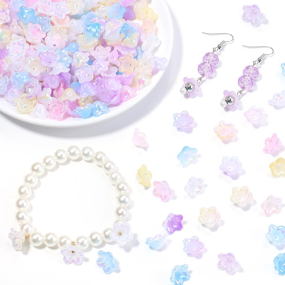 100pcs 6x12mm Flower Acrylic Beads Colorful Bell Orchid Flower Loose Beads For Jewelry Making DIY Bracelets Earrings Accessories