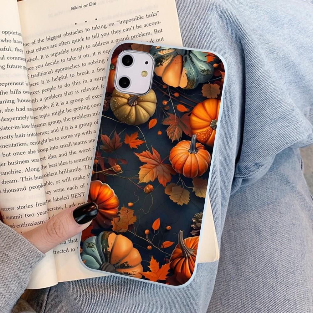 Pumpkin Happy Fall Autumn Phone Case For IPhone 14 11 12 13 Mini Pro Xs Max 8 7 6 6S Plus X XR Solid Candy Color Case