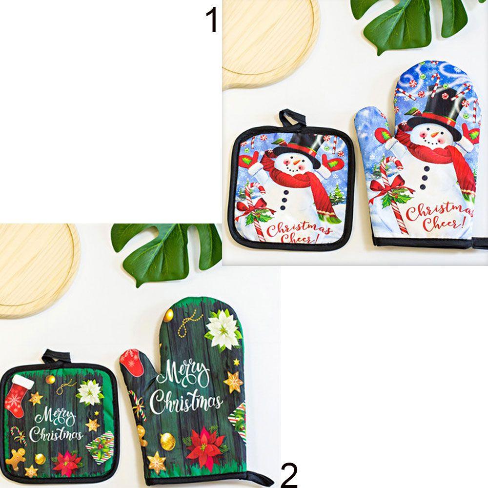 Linen Potholders Mitten Christmas Style Microwave Baking BBQ Glove Thick Anti Hot Oven Mitts Mat