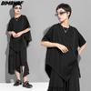 DIMANAF 2022 Plus Size Women Irregular Bat T-Shirt Casual Solid Tops Cotton Loose O-Neck Summer Short Sleeve Tees