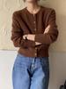 Women's French-Style Wool Knit Cardigan with Gold Button and Round Neck