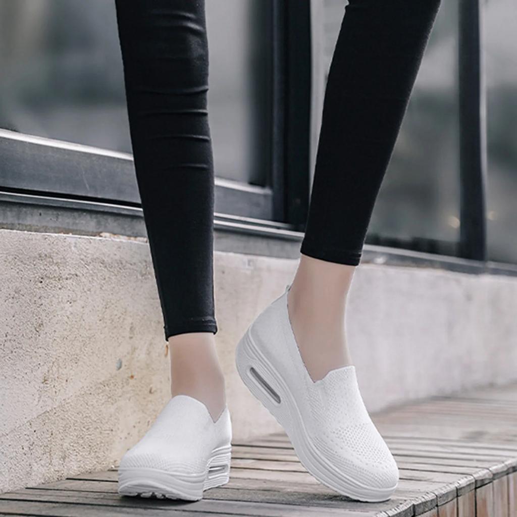 Women's Casual Slip On Sneakers  Woven Mesh Upper Jogging Shoes for Walking Biking Driving