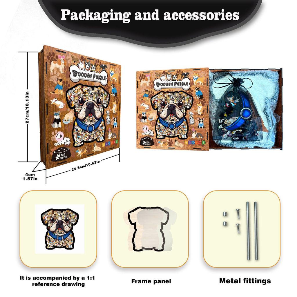 Fun Dog Set Puzzle Wooden Splicing Toy High-End Edition 136 Pieces Ornament Decompression Puzzle