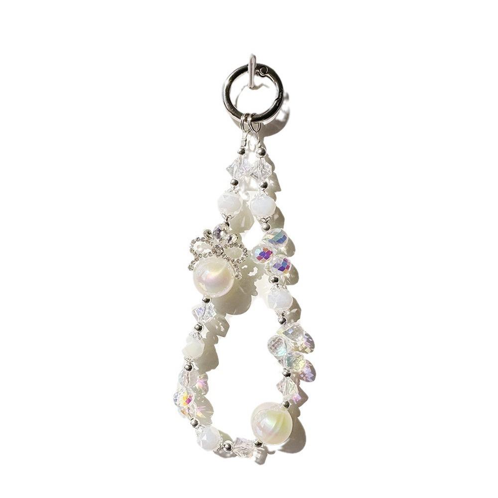 Crystal Beads Keychain Colored Crystal Crystal Lanyards Luxury Phone Strap  Girl Jewelry белый
