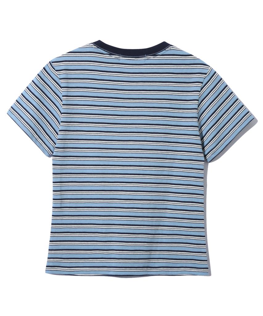 BASEMOMENT (W) Striped Border Crop Top Sky Blue